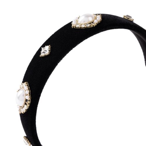 Velvet and oval pearl black velvet headband.