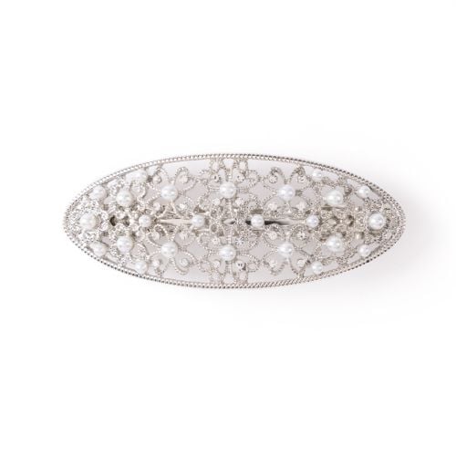 Crystal FilIgree Barette with faux pearl studs. 
