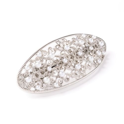Crystal FilIgree Barette with faux pearl studs.