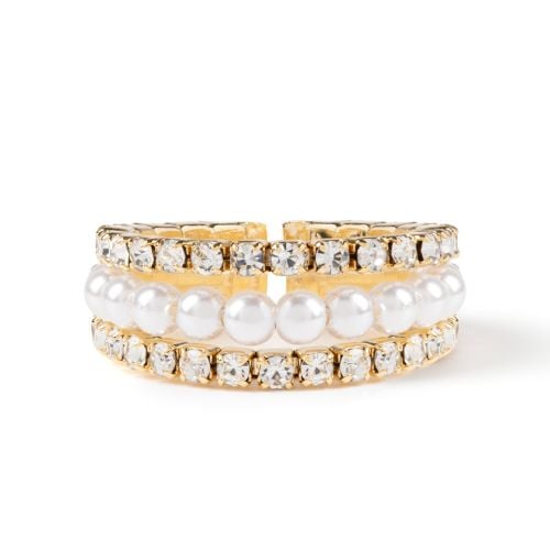 Gold plated ring with pearls and crystal studs.