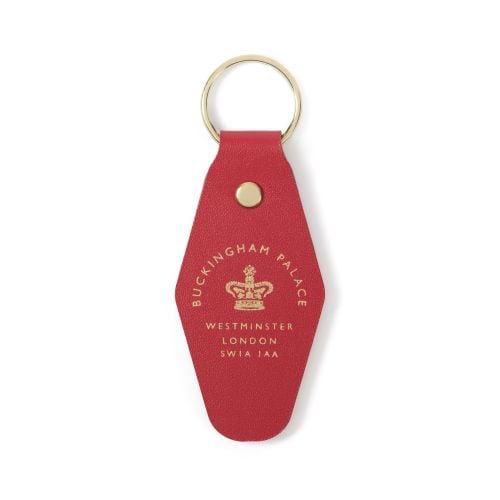 Red Buckingham Palace Throne Room keyring with Buckingham Palace Crown and address. 