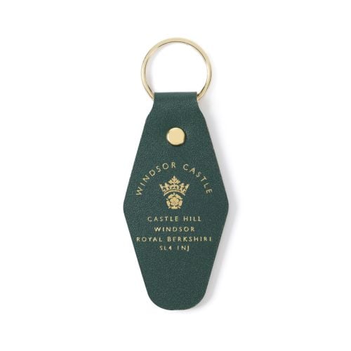 Windsor Castle Green Drawing Room Leather Keyring in green with Windsor Castle logo and address. 