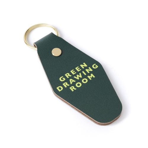 Windsor Castle Green Drawing Room Leather Keyring in green with Windsor Castle logo and address. 