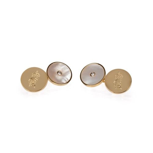 Mother of pearl and gold cufflinks presented in blue box