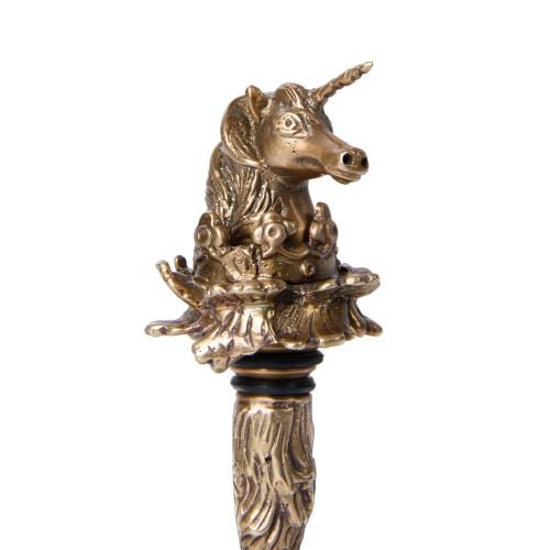 Image of a metal unicorn bottle stopper