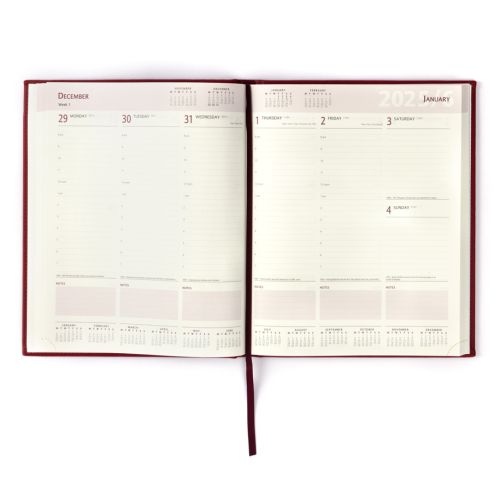 Red desk diary with gold embossed crest and lettering, Palace of Holyroodhouse Diary 2026.