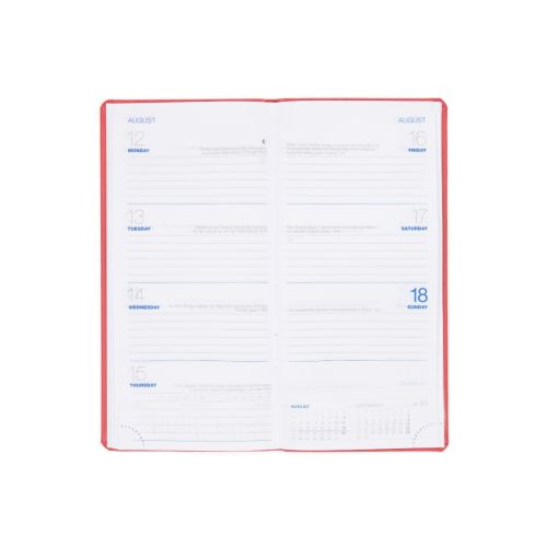 Red pocket diary with gold embossed crest and lettering, Buckingham Palace Diary 2024