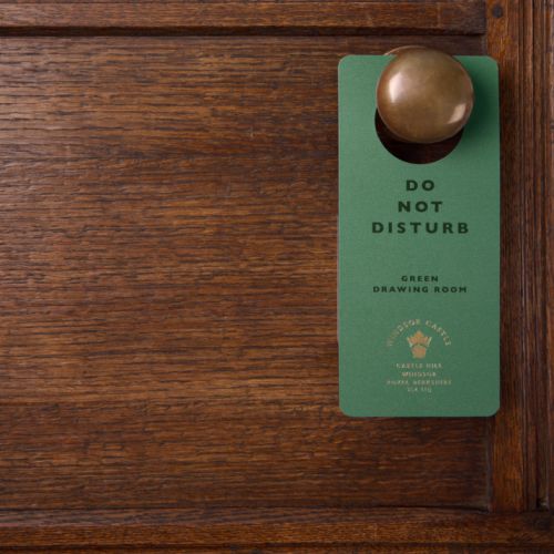 Do not disturb Green Drawing Room at Windsor Castle sign, with Windsor Castle logo and address. 