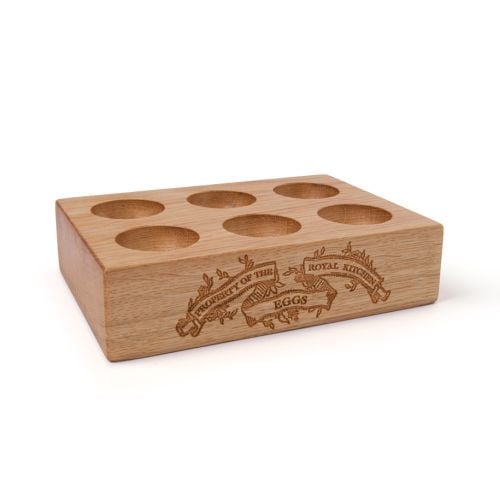 Oak egg tray with embossed property of the Royal kitchen