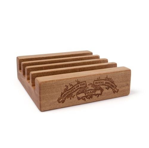 4 slice oak toast rack embossed with property of the Royal kitchen