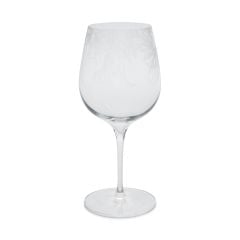 Crystal red wine glass with an etched design.