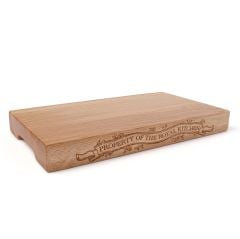 Oak chopping board embossed with property of the Royal kitchen.