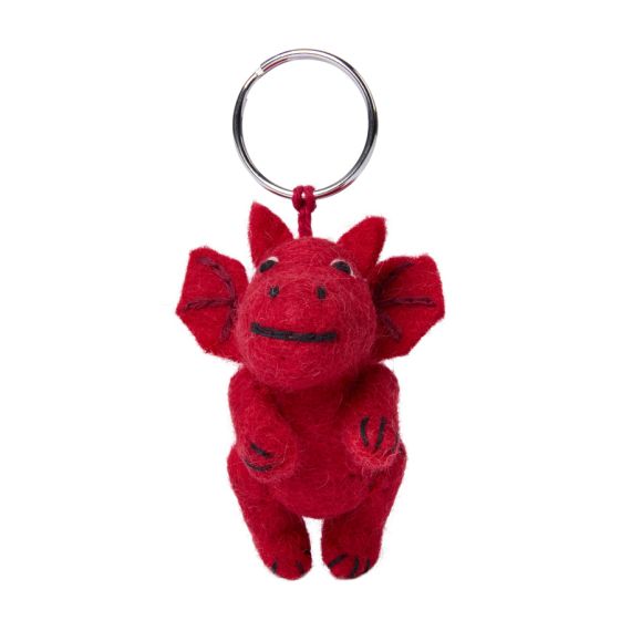 Image of a red felt dragon on a keyring.