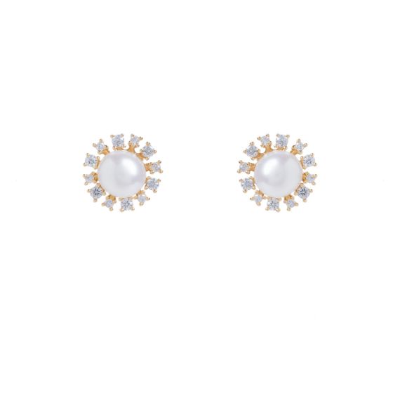Pearl studded earrings with crystal border. Pearl studded earrings with crystal border.