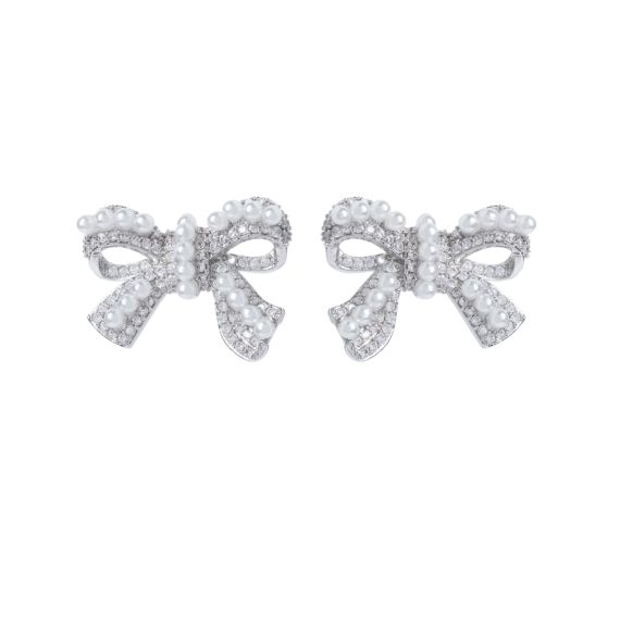 Two small crystal studded bow earrings. 