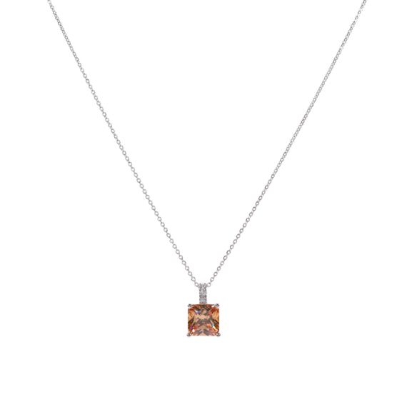 Square peach coloured gem on fine silver chain. Square peach coloured gem on fine silver chain.