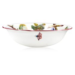 Chelsea Porcelain Salad Bowl featuring a botanical pattern on the inner and outer side. 