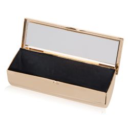 gold lipstick holder with a crown on top and the words 'Buckingham Palace' etched onto the lid