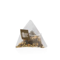 green and white cardboard box of green tea with lemon and elderflower infusion teabags with a detail image of the crest on the front open displaying individual packets of teabags