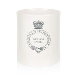 cylinder white earthenware utensil with navy crown crest and 'Windsor Castle' printed in the middle
