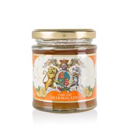 glass jar of fine cut marmalade with a Buckingham Palace royal crest label round the jar