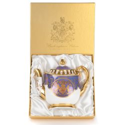 Limited edition purple, white and gold coffee pot. The handle, base, and spout are all finished with 22 carat gold. As is the gold crest at the centre of the coffee pot