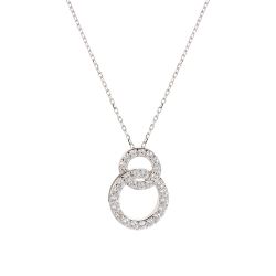 two interlocked circles set with crystals looped onto a chain