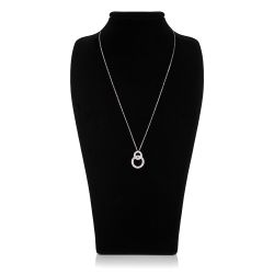 two interlocked circles set with crystals looped onto a chain