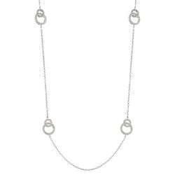 long necklace with intermittent two looped circles on a silver chain 