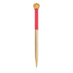 Buckingham Palace pen. Topped with a gold coloured crown. The bottom half of the ballpoint pen is gold and the top half is red