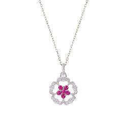 Floral necklace with a pink central detail on a silver chain