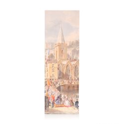 This bookmark depicts the watercolour named Queen Victoria and Prince Albert landing at St Pierre, Guernsey dated 1846.