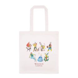Tote bag featuring illustrations of famous panto characters including Cinderella and Little Red Riding Hood and the words Windsor Castle
