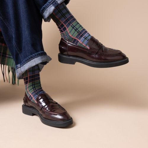 Corgi socks in light Old Stewart Tartan pattern.